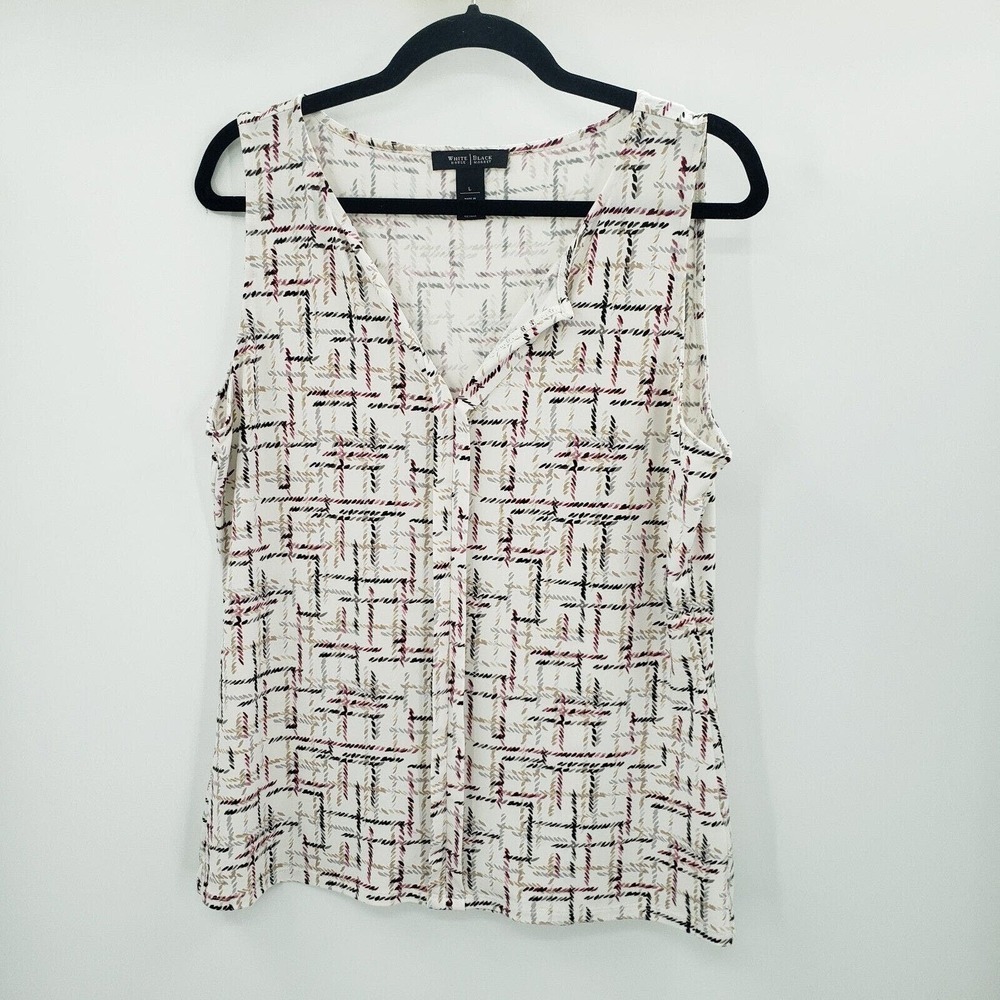 White House Black Market Cream and Black Patterned Blouse - Picture 10 of 10
